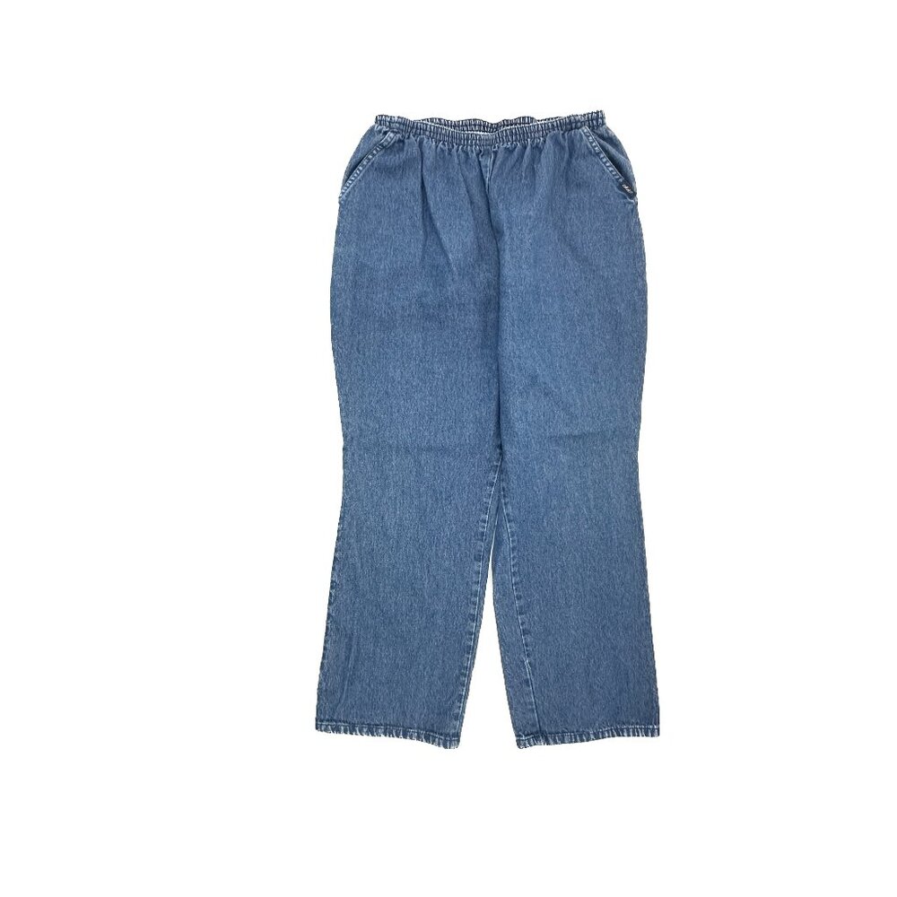 Chic Pull On Elastic Waist Straight Women's size 18P Dark Wash Blue Denim‎ Jeans
